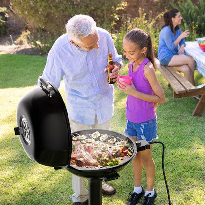 Costway 1600W Black Portable Electric BBQ Grill with Removable Non-Stick Rack