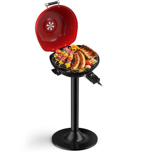 Costway 1600W Black & Red Portable Electric BBQ Grill with Removable Non-Stick Rack