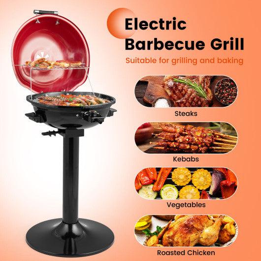 Costway 1600W Red Electric BBQ Grill with Removable Non-Stick Warming Rack
