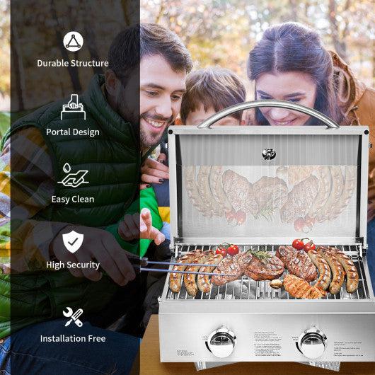 Costway 2 Burner Portable Stainless Steel BBQ Table Top Grill for Outdoors