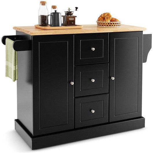 Costway 2-Door Large Black Mobile Kitchen Island Cart with Hidden Wheelsand 3 Drawers
