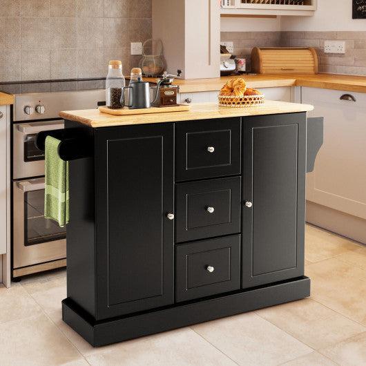 Costway 2-Door Large Black Mobile Kitchen Island Cart with Hidden Wheelsand 3 Drawers