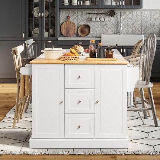 Costway 2-Door Large White Mobile Kitchen Island Cart with Hidden Wheelsand 3 Drawers