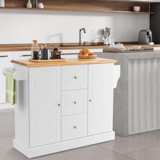 Costway 2-Door Large White Mobile Kitchen Island Cart with Hidden Wheelsand 3 Drawers