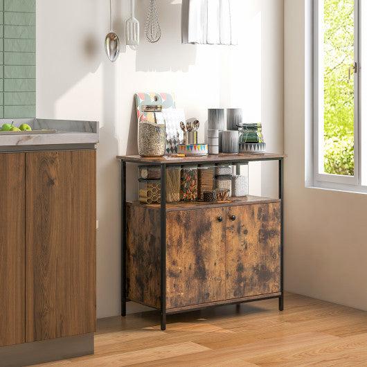 Costway 2-Door Rustic Brown Buffet Cabinet with Shelves and Cable Management Holes