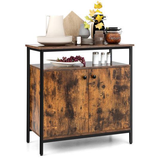 Costway 2-Door Rustic Brown Buffet Cabinet with Shelves and Cable Management Holes