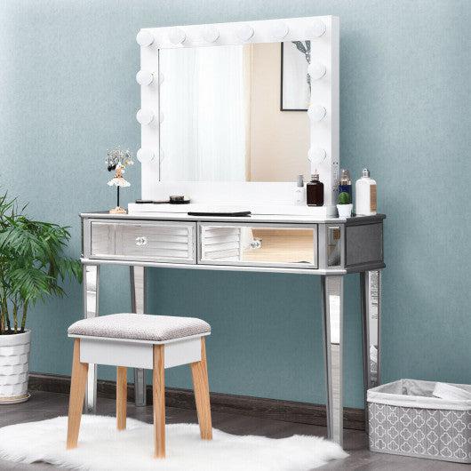 Costway 2 Drawer Mirrored Vanity Make-Up Desk Glass Console Dressing Table