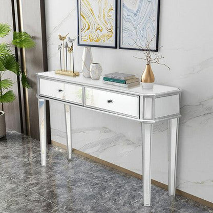 Costway 2 Drawer Mirrored Vanity Make-Up Desk Glass Console Dressing Table