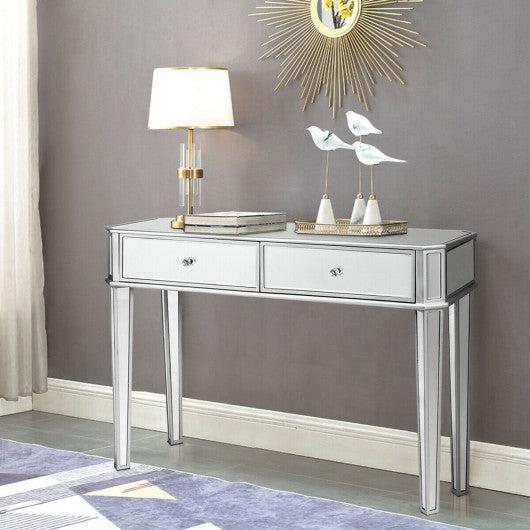 Costway 2 Drawer Mirrored Vanity Make-Up Desk Glass Console Dressing Table