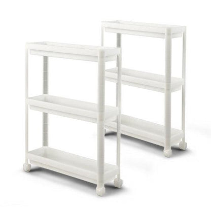 Costway 2 Pieces 3-Tier White Slim Detachable Storage Cart with Drainage Holes and Wheels