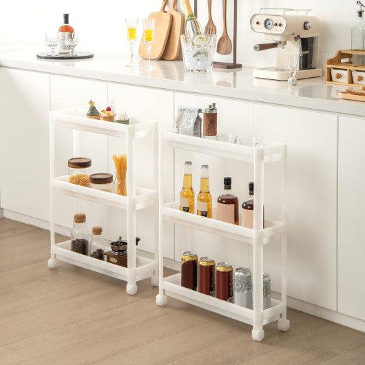Costway 2 Pieces 3-Tier White Slim Detachable Storage Cart with Drainage Holes and Wheels