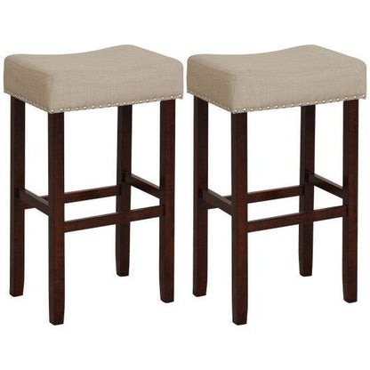 Costway 2 Set of 29" Beige Height Upholstered Bar Stool with Solid Rubber Wood Legs and Footrest