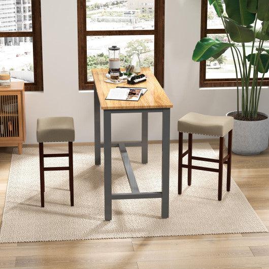 Costway 2 Set of 29" Beige Height Upholstered Bar Stool with Solid Rubber Wood Legs and Footrest