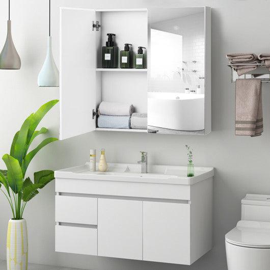 Costway 2-Tier Wall-Mounted Storage Cabinet with Double Mirror Doors