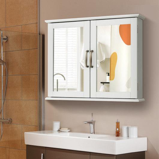 Costway 2-Tier White Bathroom Wall-Mounted Mirror Storage Cabinet with Handles