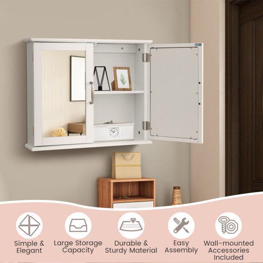 Costway 2-Tier White Bathroom Wall-Mounted Mirror Storage Cabinet with Handles
