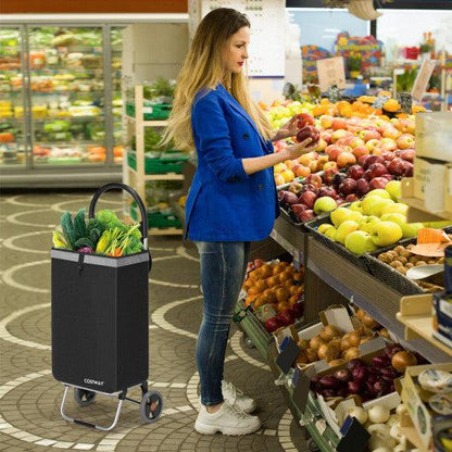 Costway 2-in-1 Black Portable Shopping Cart with 13.2 Gal Removable Bag