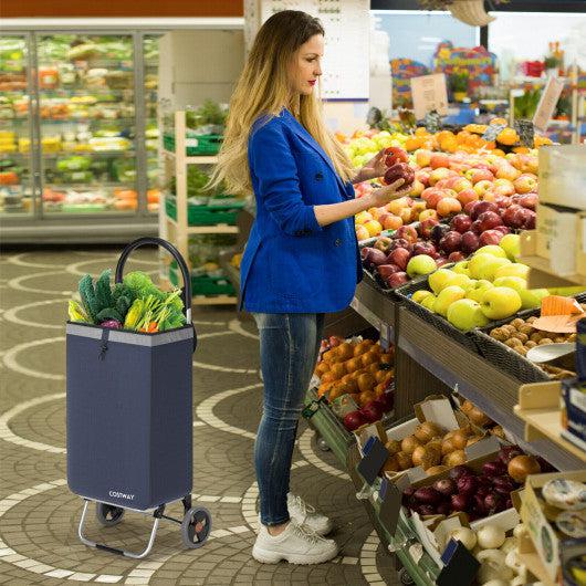 Costway 2-in-1 Navy Portable Shopping Cart with 13.2 Gal Removable Bag