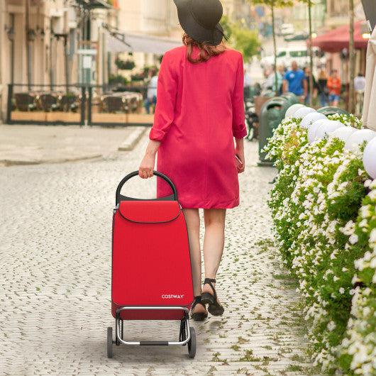 Costway 2-in-1 Red Portable Shopping Cart with 13.2 Gal Removable Bag