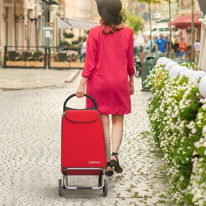 Costway 2-in-1 Red Portable Shopping Cart with 13.2 Gal Removable Bag