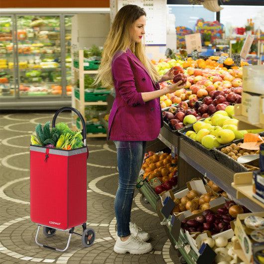 Costway 2-in-1 Red Portable Shopping Cart with 13.2 Gal Removable Bag