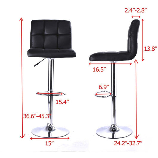 Costway 2 pcs. Black Bar Stool PU Leather Barstools Chairs Adjustable Counter Swivel Pub Style
