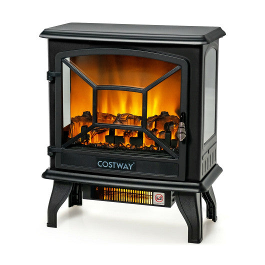 Costway 20" Black 1400 W Freestanding Electric Fireplace with Realistic Flame