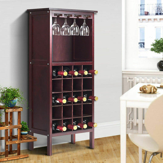 Costway 20 Bottles Burgundy Wood Storage Glass Holder Cabinet Wine Rack