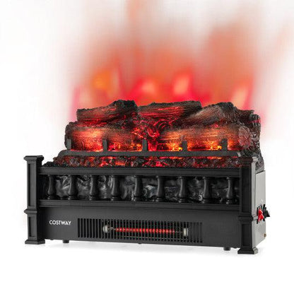 Costway 20" Electric Fireplace Heater with Realistic Pinewood Ember Bed-Black