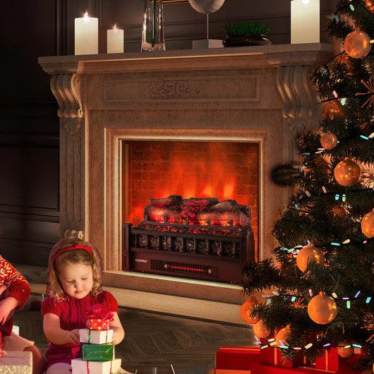 Costway 20" Electric Fireplace Heater with Realistic Pinewood Ember Bed-Black