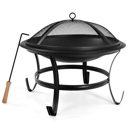 Costway 22" Steel Outdoor Fire Pit Bowl With Wood Grate