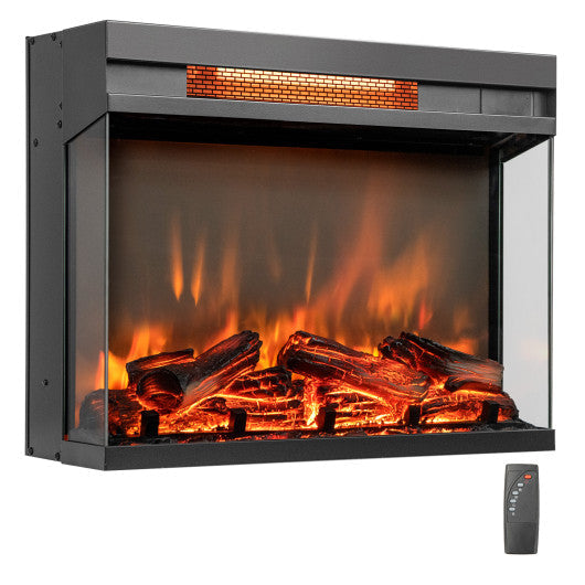 Costway 23" 3-Sided Electric Fireplace Insert with Remote Control-Black