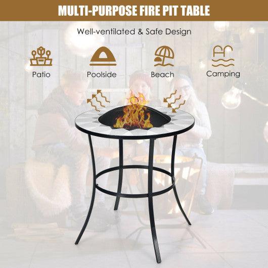 Costway 23.5" Round Fire Pit Table with Mesh Cover and Fire Poker