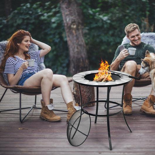 Costway 23.5" Round Fire Pit Table with Mesh Cover and Fire Poker