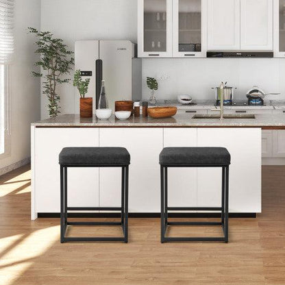 Costway 24" 2 Pieces Black Bar Stools with Thick PVC Leather Cushion and Footrest