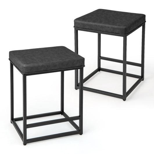 Costway 24" 2 Pieces Black Bar Stools with Thick PVC Leather Cushion and Footrest