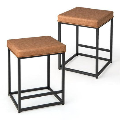 Costway 24" 2 Pieces Brown Bar Stools with Thick PVC Leather Cushion and Footrest