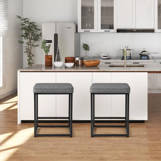 Costway 24" 2 Pieces Gray Bar Stools with Thick PVC Leather Cushion and Footrest