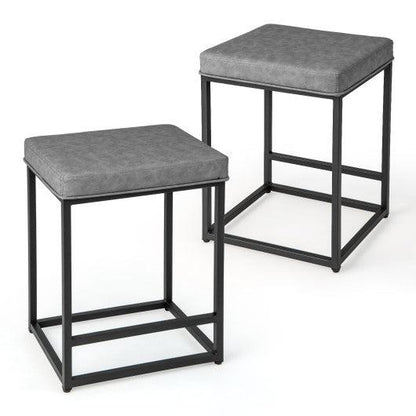 Costway 24" 2 Pieces Gray Bar Stools with Thick PVC Leather Cushion and Footrest