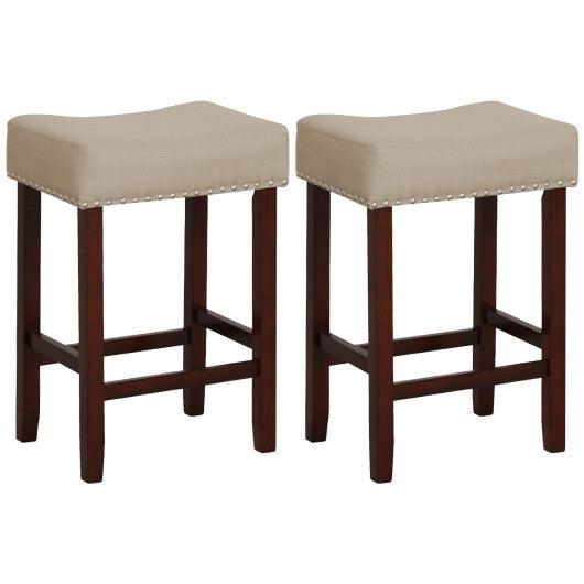 Costway 24" Set of 2 Beige Bar Stool with Curved Seat Cushions
