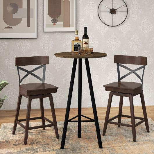 Costway 24" Set of 2 Wooden Swivel Bar Stools with Open X Back and Footrest