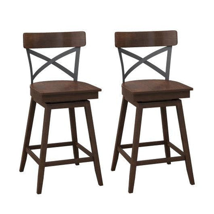 Costway 24" Set of 2 Wooden Swivel Bar Stools with Open X Back and Footrest