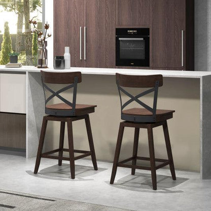 Costway 24" Set of 2 Wooden Swivel Bar Stools with Open X Back and Footrest