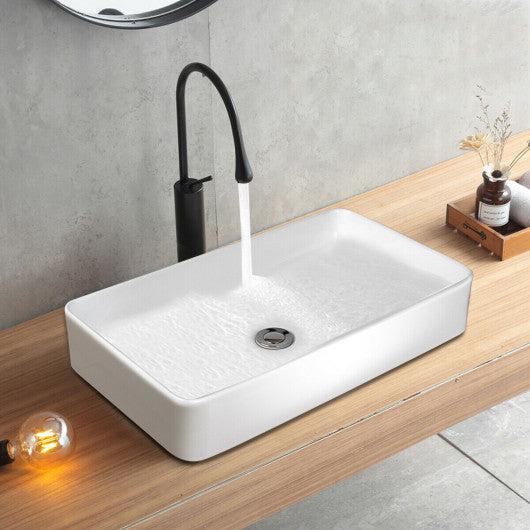 Costway 24 x 14 Inch Rectangle Bathroom Vessel Sink with Pop-up Drain
