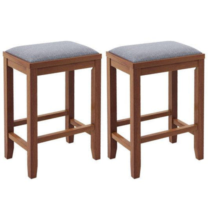 Costway 25" 2 Pieces Brown Upholstered Bar Stool Set with Solid Rubber Wood Frame and Footrest