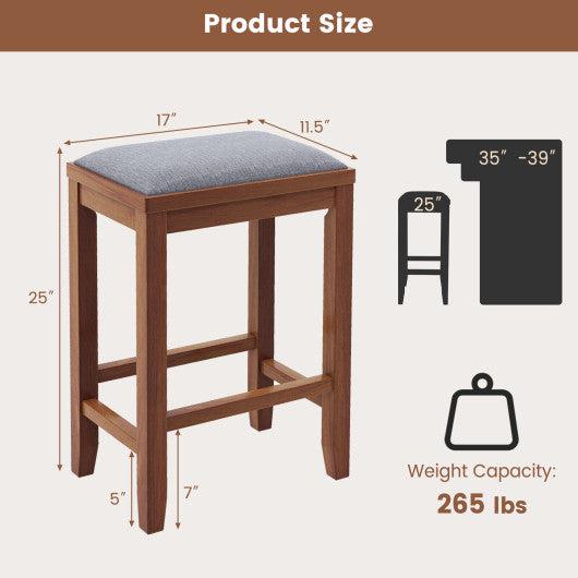 Costway 25" 2 Pieces Brown Upholstered Bar Stool Set with Solid Rubber Wood Frame and Footrest
