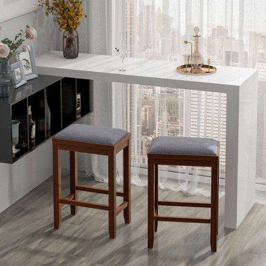 Costway 25" 2 Pieces Brown Upholstered Bar Stool Set with Solid Rubber Wood Frame and Footrest