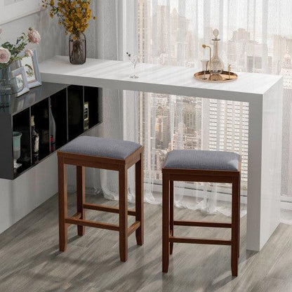 Costway 25" 2 Pieces Brown Upholstered Bar Stool Set with Solid Rubber Wood Frame and Footrest