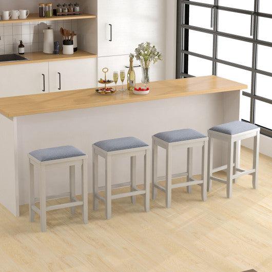 Costway 25" 2 Pieces White Upholstered Bar Stool Set with Solid Rubber Wood Frame and Footrest