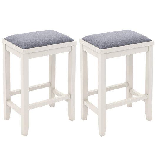 Costway 25" 2 Pieces White Upholstered Bar Stool Set with Solid Rubber Wood Frame and Footrest